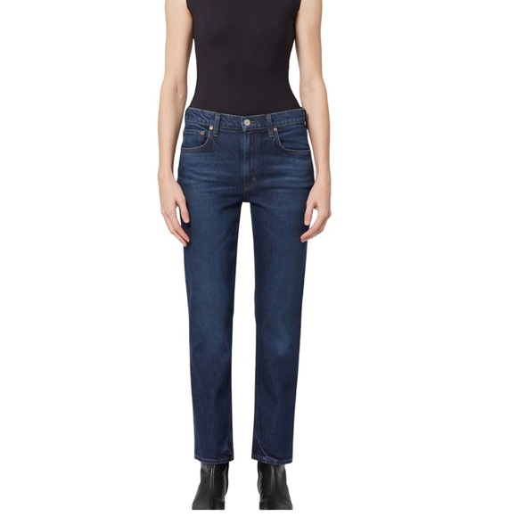 Agolde Kye Mid Rise Straight Ankle Crop Medium Dark Blue Denim Jeans Size 27 - Picture 1 of 11